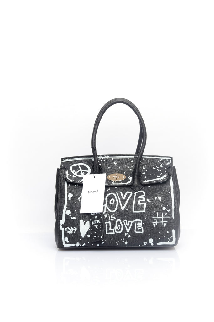 Borsa Donna Mia Bag DUE MANICI SKETCH LOVE IS LOVE BLACK - TFNY Boutique