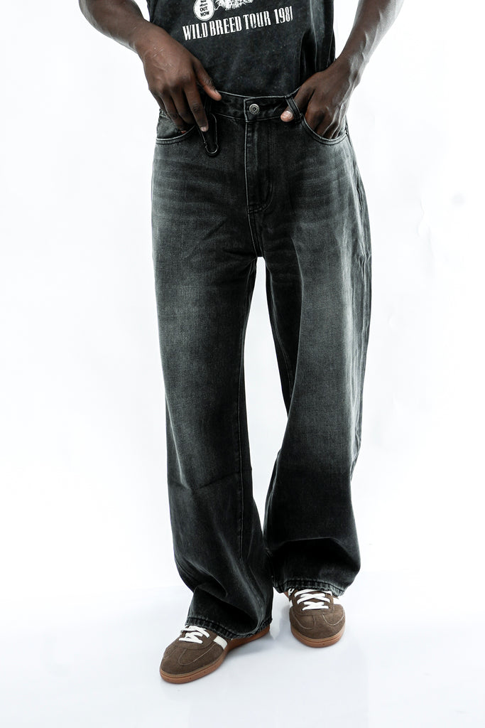 Jeans Uomo WIDE LEG BLACK STONE WASH Acupuncture 