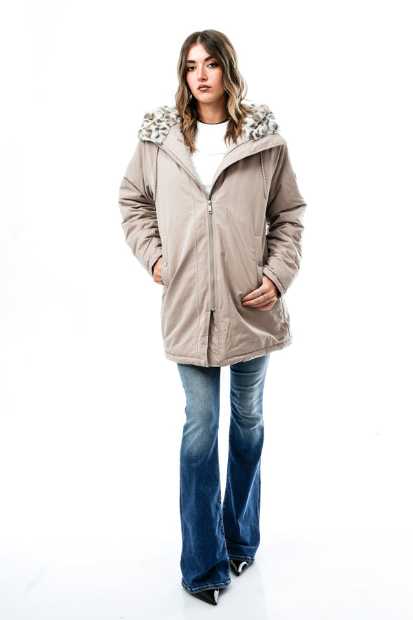 Parka Donna LINDY.7002612 MOCHA LATTE LIGHT LEOPARD Rino & pelle 