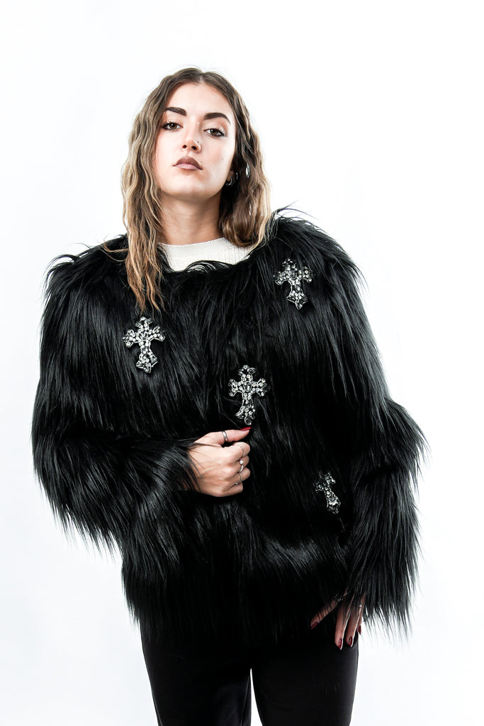 Giacca Donna ECOFUR CROCI NERA Wonderland 