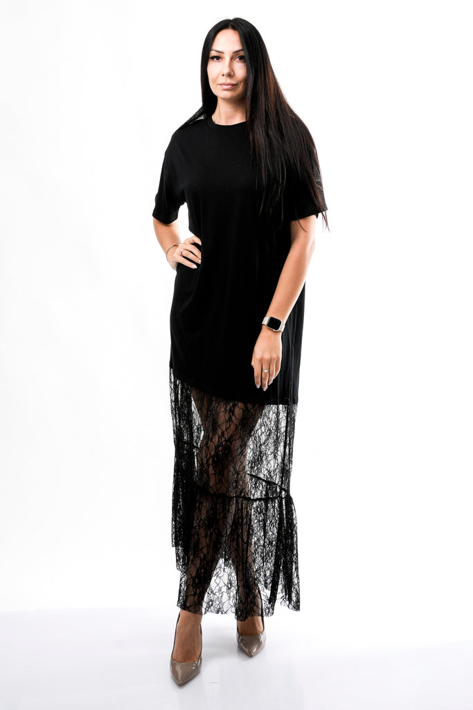 Abito Donna Anna Rock Milano ABITO TSHIRT PIZZO NERO ABITO TSHIRT PIZZO NERO Anna Rock Milano 