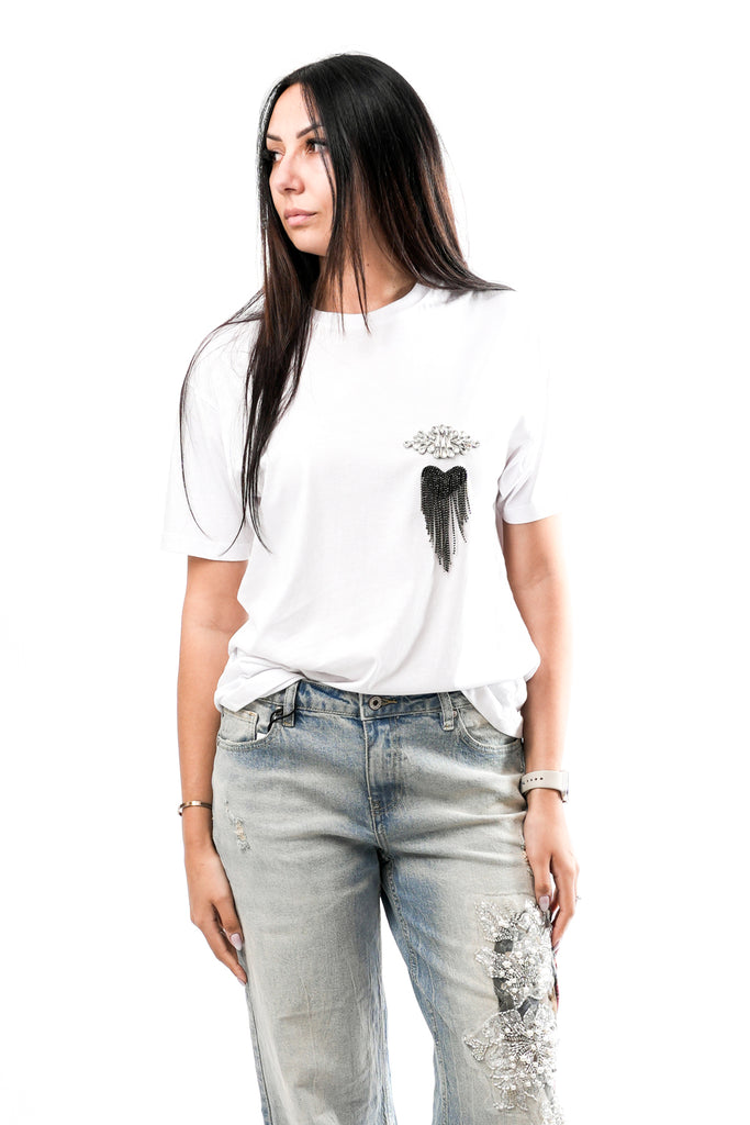 T-shirt Donna Anna Rock Milano T-SHIRT APPLICAZIONE BIANCO T-SHIRT APPLICAZIONE BIANCO Anna Rock Milano 