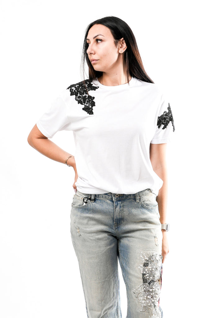 T-shirt Donna Anna Rock Milano T-SHIRT CON APPLICAZIONI BIANCO T-SHIRT CON APPLICAZIONI BIANCO Anna Rock Milano 