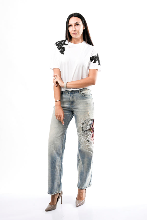 T-shirt Donna Anna Rock Milano T-SHIRT CON APPLICAZIONI BIANCO T-SHIRT CON APPLICAZIONI BIANCO Anna Rock Milano 