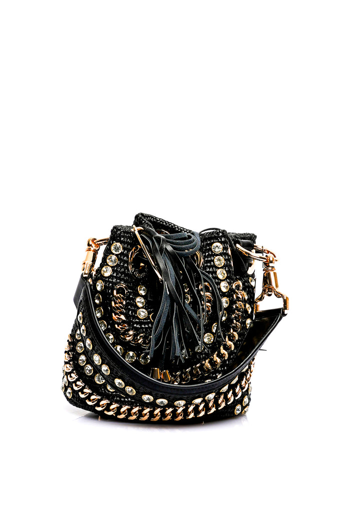 Borsa Donna La Carrie MIRROR SMALL BUCKET RAPHIA BLACK MIRROR SMALL BUCKET RAPHIA BLACK La Carrie 