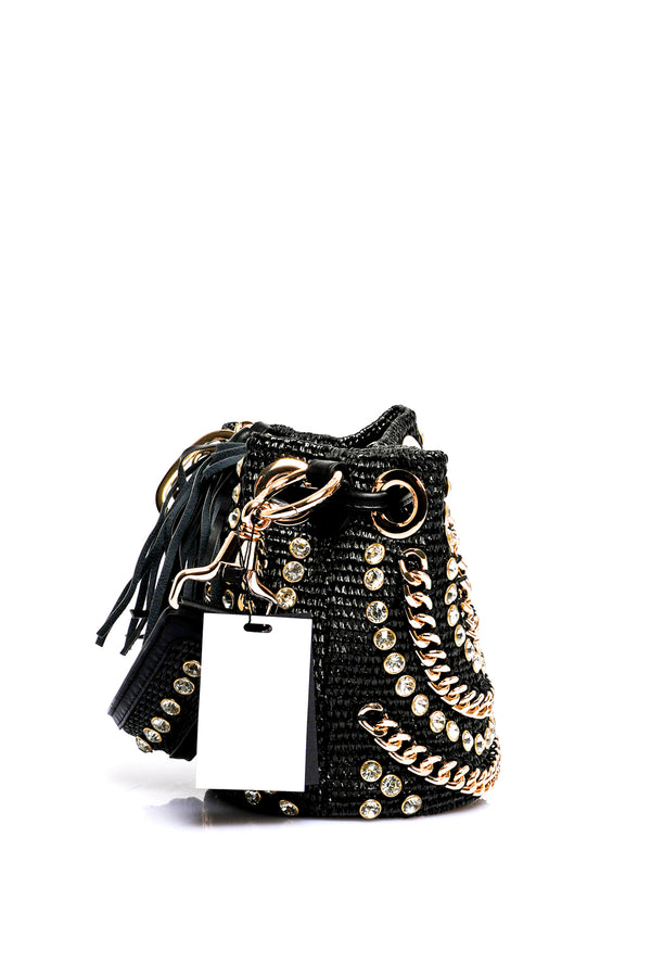 Borsa Donna La Carrie MIRROR SMALL BUCKET RAPHIA BLACK MIRROR SMALL BUCKET RAPHIA BLACK La Carrie 