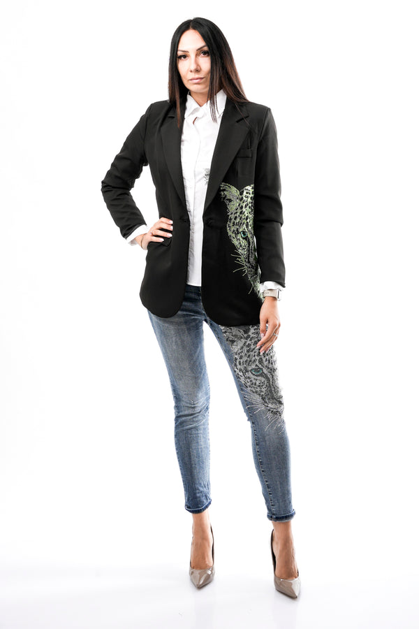 Giacca Donna Stefano Ghilardi BLAZER TIGRE 1 BOTTONE NERO VERDE BLAZER TIGRE 1 BOTTONE NERO VERDE Stefano Ghilardi 