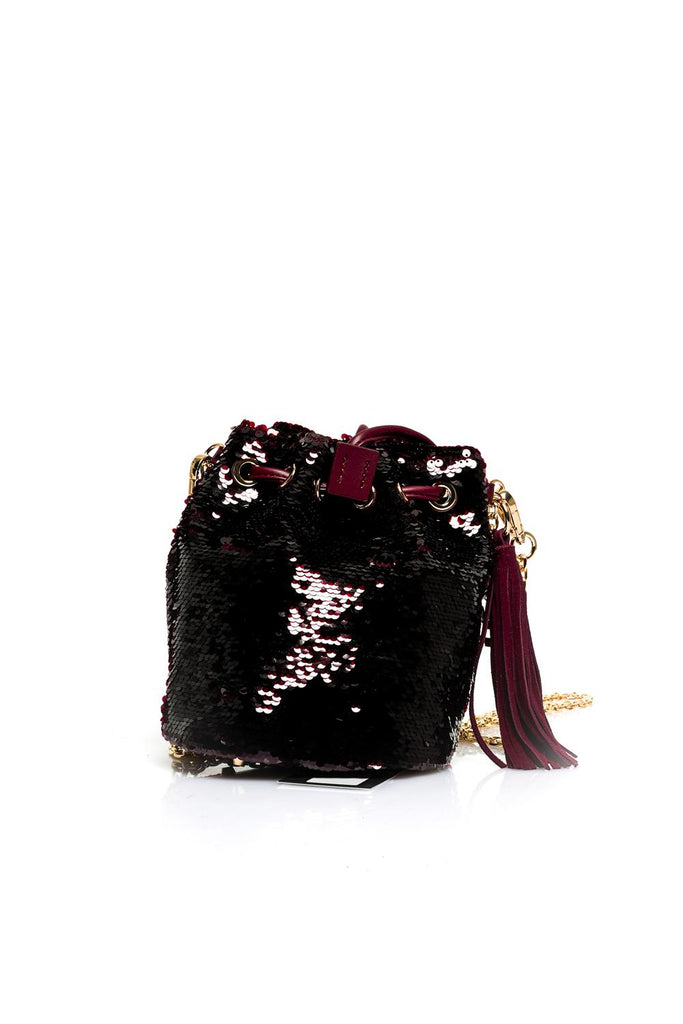 Borsa Donna NIGHT ED. SMALL BUCKET PAILLETTES + SYN. BURGUNDY La Carrie 