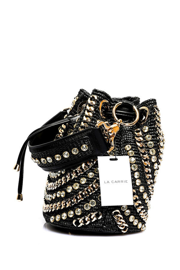 La Carrie MIRROR BUCKET RAPHIA SINTBLACK
