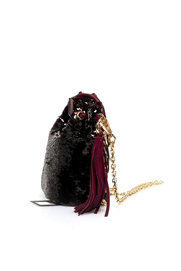 Borsa Donna NIGHT ED. SMALL BUCKET PAILLETTES + SYN. BURGUNDY La Carrie 