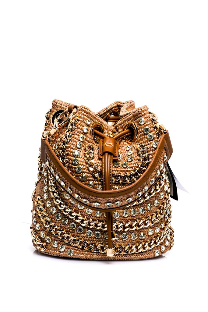 La Carrie MIRROR BUCKET RAPHIA SINTCUOIO